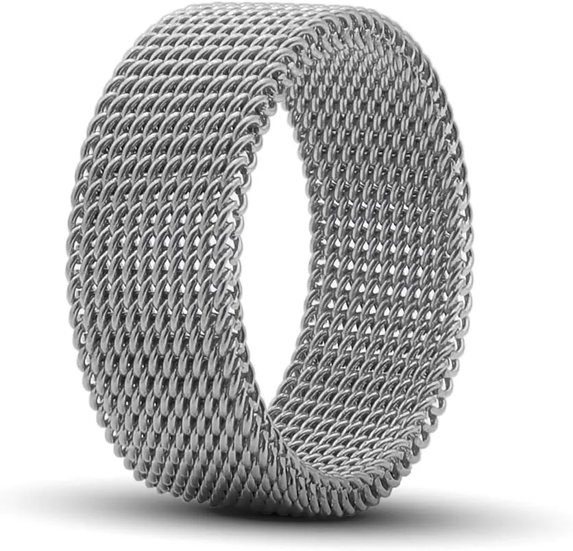 1Pc Stainless Steel 8mm Mesh Ring for Women Men.Fashion Wide Woven Mesh Ring Comfort Fit Wire Mesh Band Ring Punk Jewelry Gifts for Wife