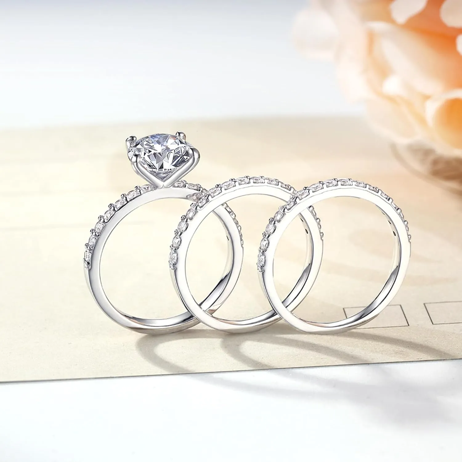 2 Carat Oval Engagement Rings Set for Women | Cubic Zirconia Wedding Sets | Wedding Band Ring | Promise Rings for Her 18K White Gold Plated Jewelry Gifts Size 4-11