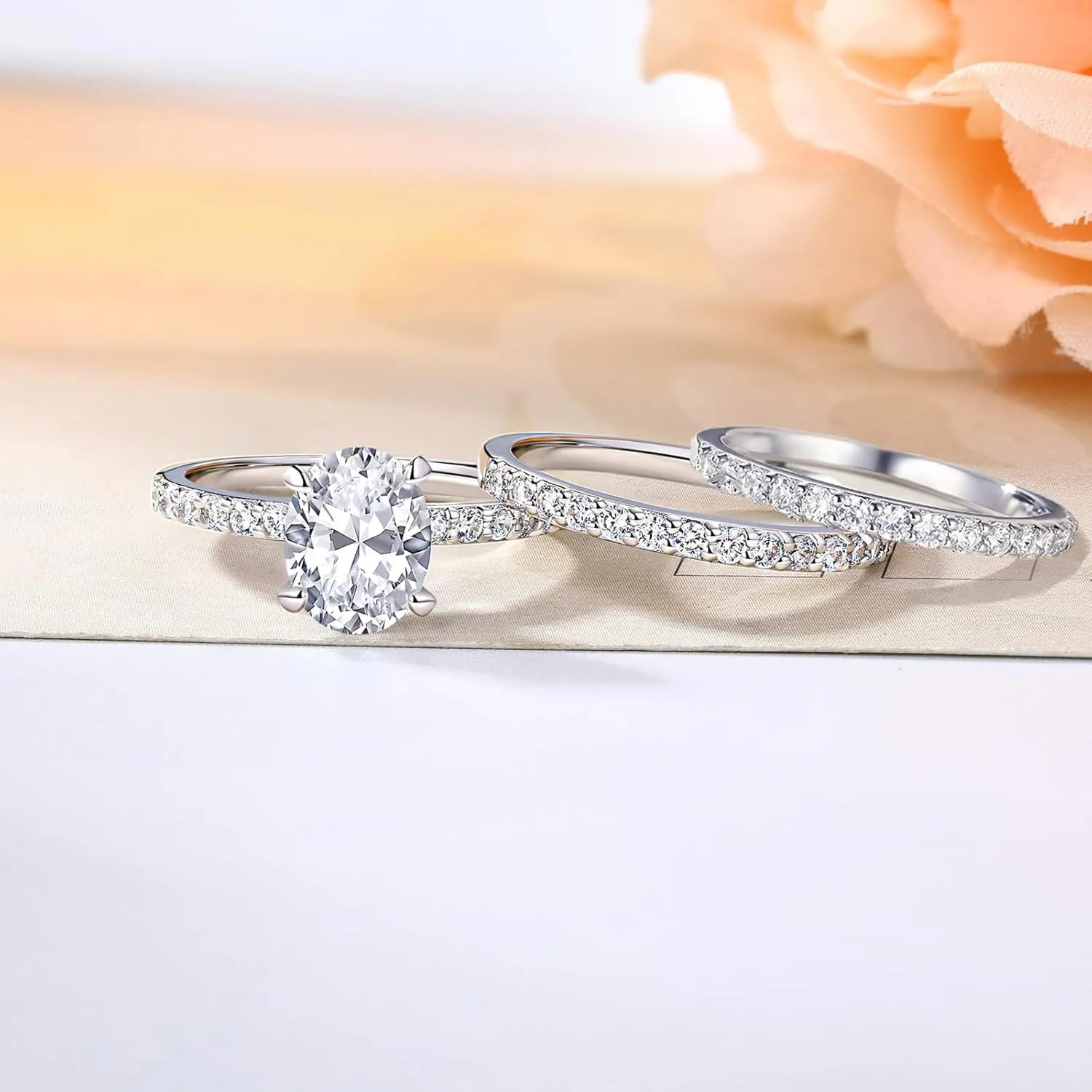 2 Carat Oval Engagement Rings Set for Women | Cubic Zirconia Wedding Sets | Wedding Band Ring | Promise Rings for Her 18K White Gold Plated Jewelry Gifts Size 4-11