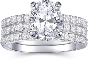 2 Carat Oval Engagement Rings Set for Women | Cubic Zirconia Wedding Sets | Wedding Band Ring | Promise Rings for Her 18K White Gold Plated Jewelry Gifts Size 4-11