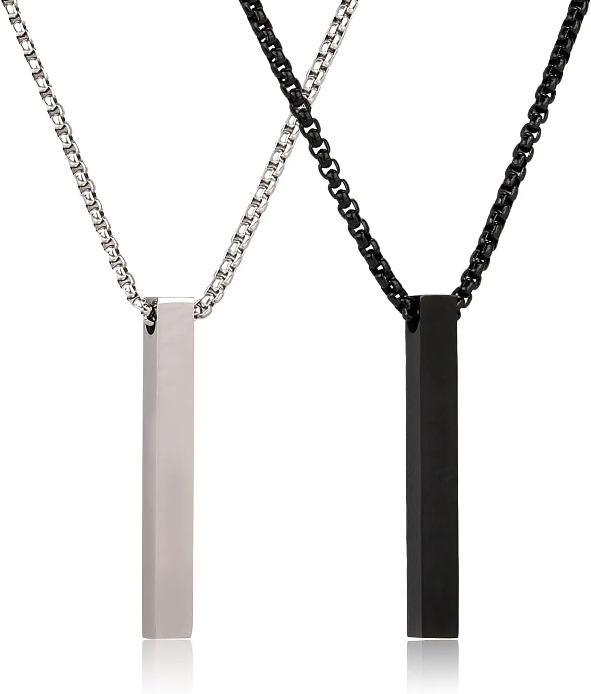 2-Piece Bar Pendant Necklace Set - Stainless Steel Men's Necklaces