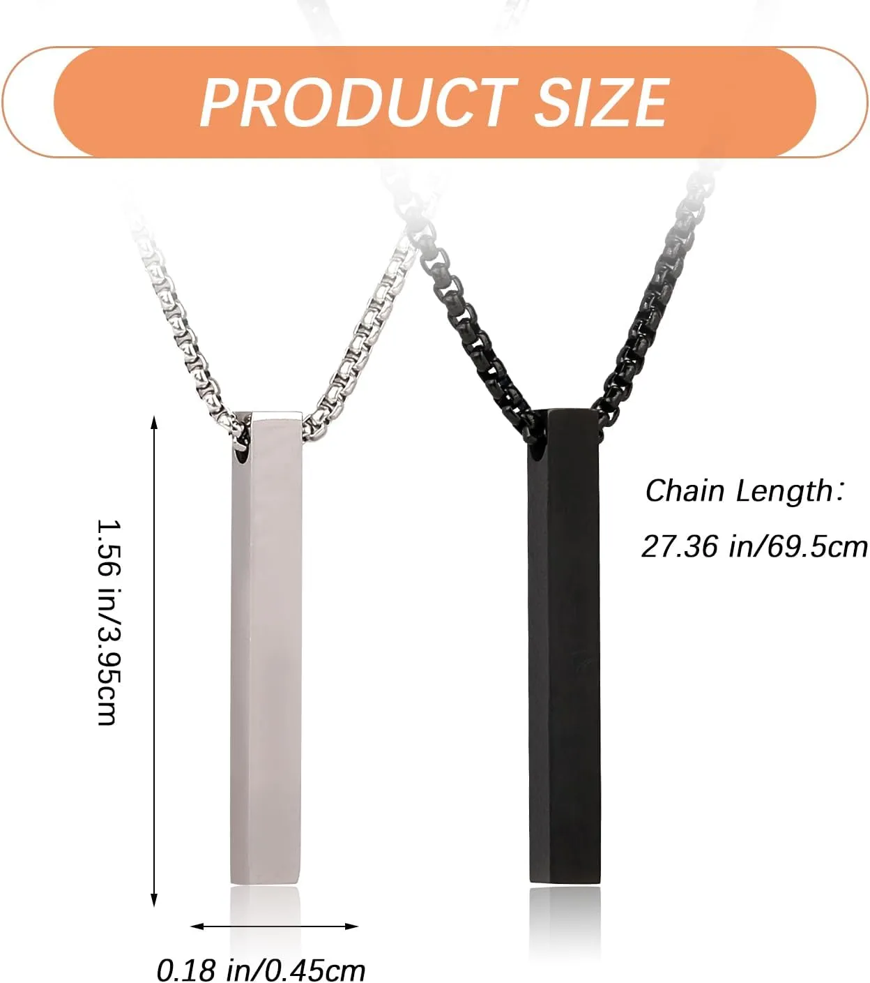 2-Piece Bar Pendant Necklace Set - Stainless Steel Men's Necklaces
