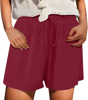 2024 Women Casual Shorts Loose Fitting Drawstring Comfy Elastic High Waist Shorts Summer Pull On Short Pants with Pockets