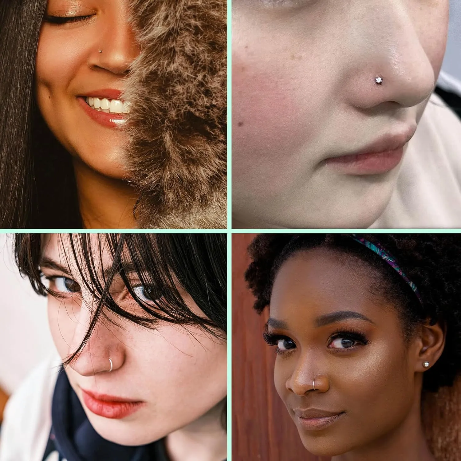 20G Nose Rings Titanium Nose Studs Cubic Zirconia Straight Nose Piercing Jewelry Hypoallergenic Nose Rings Studs for Women Men 6pcs set Silver