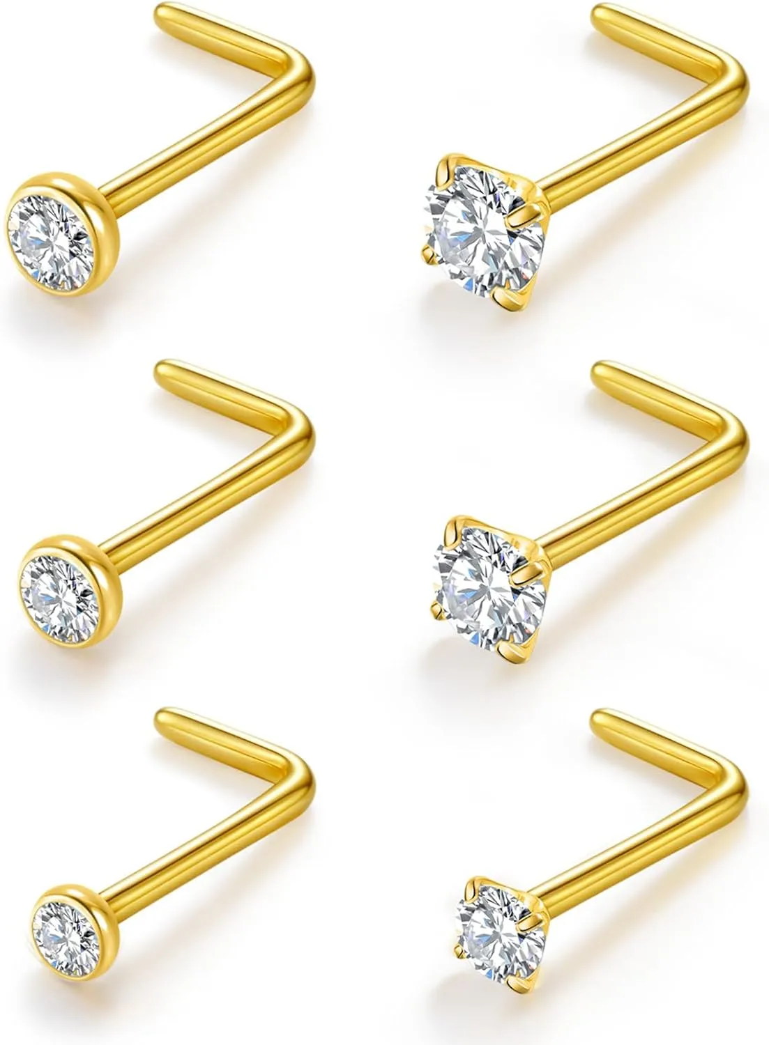 20G Nose Rings Titanium Nose Studs Cubic Zirconia Straight Nose Piercing Jewelry Hypoallergenic Nose Rings Studs for Women Men 6pcs set Silver