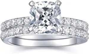 2CT Cushion Cut Engagement Rings for Women Fake Wedding Ring Band Promise Rings for Her, Sparkle CZ Ring Set 2 PCS, Size 4-11