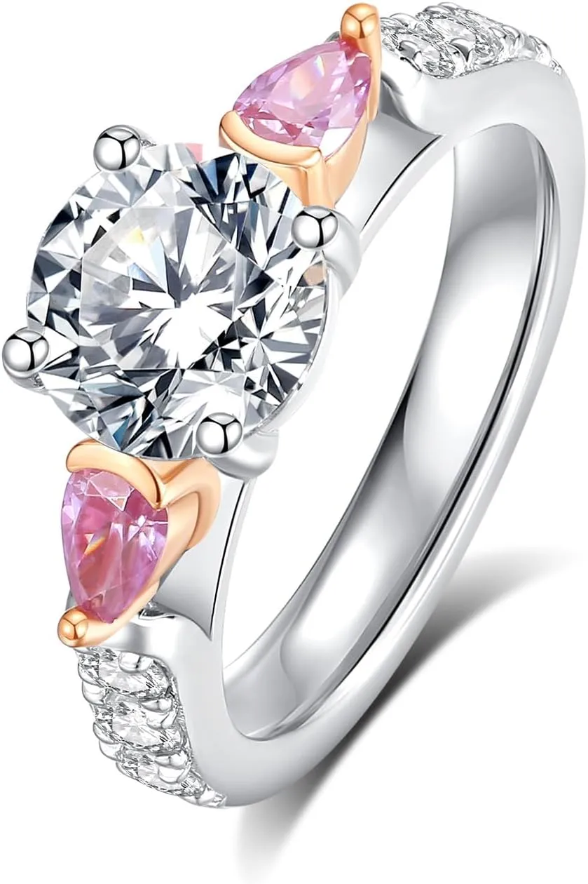 2CT Moissanite Engagement Ring for Women D Color VVS1 Eternity red Moissanite round Cut S925 Sterling Silver Plated 18k White Gold Wedding Promise Anniversary Engagement Ring