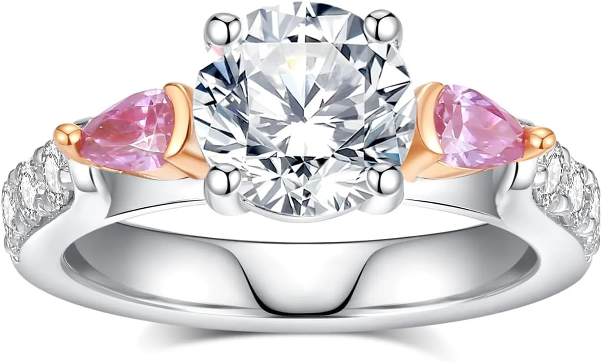 2CT Moissanite Engagement Ring for Women D Color VVS1 Eternity red Moissanite round Cut S925 Sterling Silver Plated 18k White Gold Wedding Promise Anniversary Engagement Ring