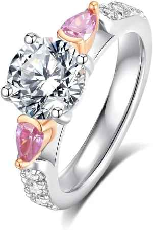 2CT Moissanite Engagement Ring for Women D Color VVS1 Eternity red Moissanite round Cut S925 Sterling Silver Plated 18k White Gold Wedding Promise Anniversary Engagement Ring