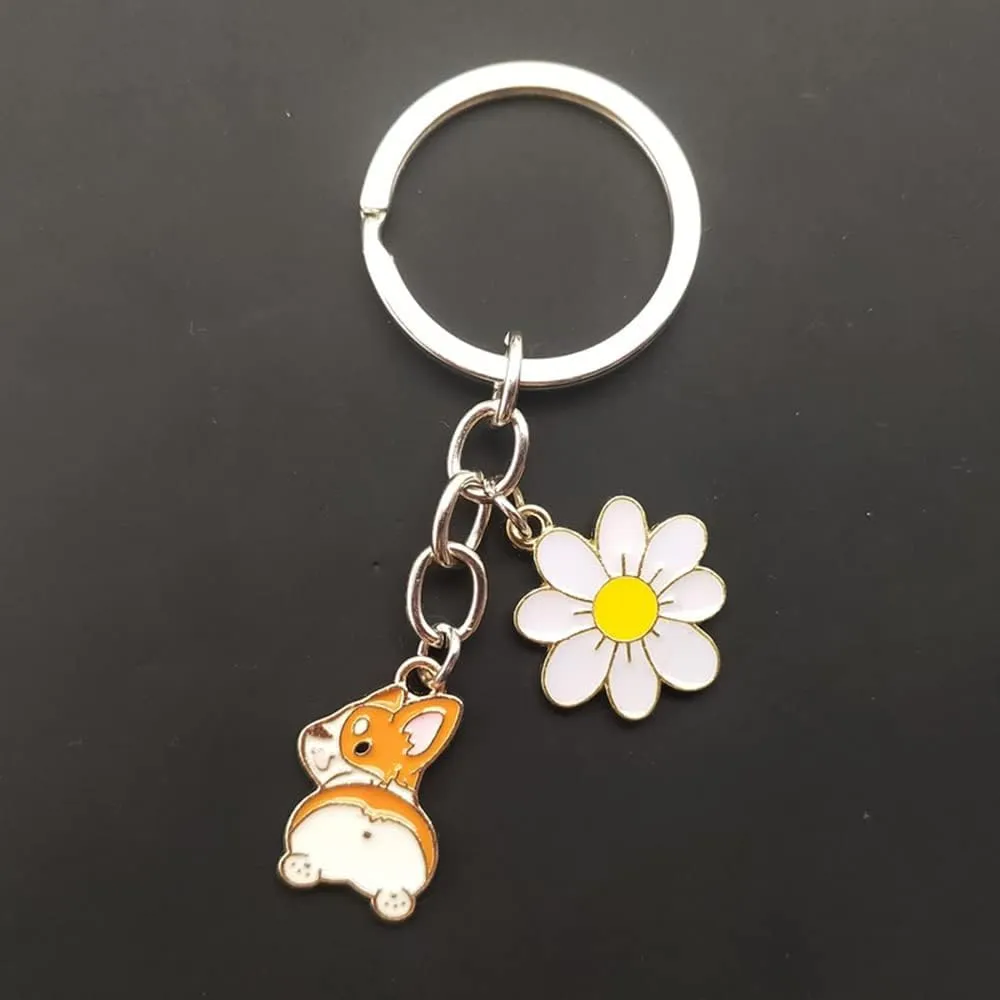 2Pack Friendship Keychains Cute Charm Women Anime Bag Charm Enamel Pendant Corgi Anime Keychains For Couples
