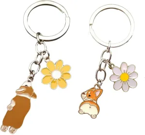 2Pack Friendship Keychains Cute Charm Women Anime Bag Charm Enamel Pendant Corgi Anime Keychains For Couples