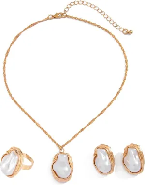 3 Pcs Pearl Necklace and Earrings Set for Women Baroque Pearl Jewelry Set Faux Pearl Choker Necklace Earrings Trendy Jewelry Birthday Holiday Gifts for Her