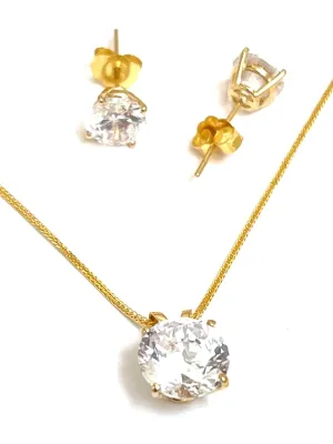 3.5ct Luxury DIAMOND Earrings Necklace SET: SOLID 18K GOLD Solitaire Diamond Necklace & Solitaire Diamond Earring studs Women Christmas day Gift Ideas Solitaire Jewelry SET 18" Solid 18k GOLD chain