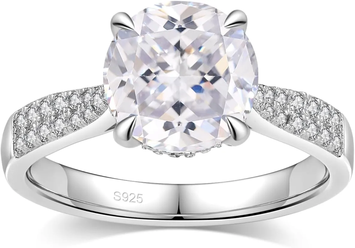 3CT Cubic Zirconia Engagement Rings for Women, S925 Sterling Silver with 18K White Gold Plated, Round/Oval/Cushion/Radiant Cut Wedding Bands Engagement Ring