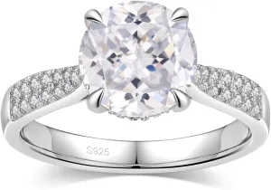 3CT Cubic Zirconia Engagement Rings for Women, S925 Sterling Silver with 18K White Gold Plated, Round/Oval/Cushion/Radiant Cut Wedding Bands Engagement Ring