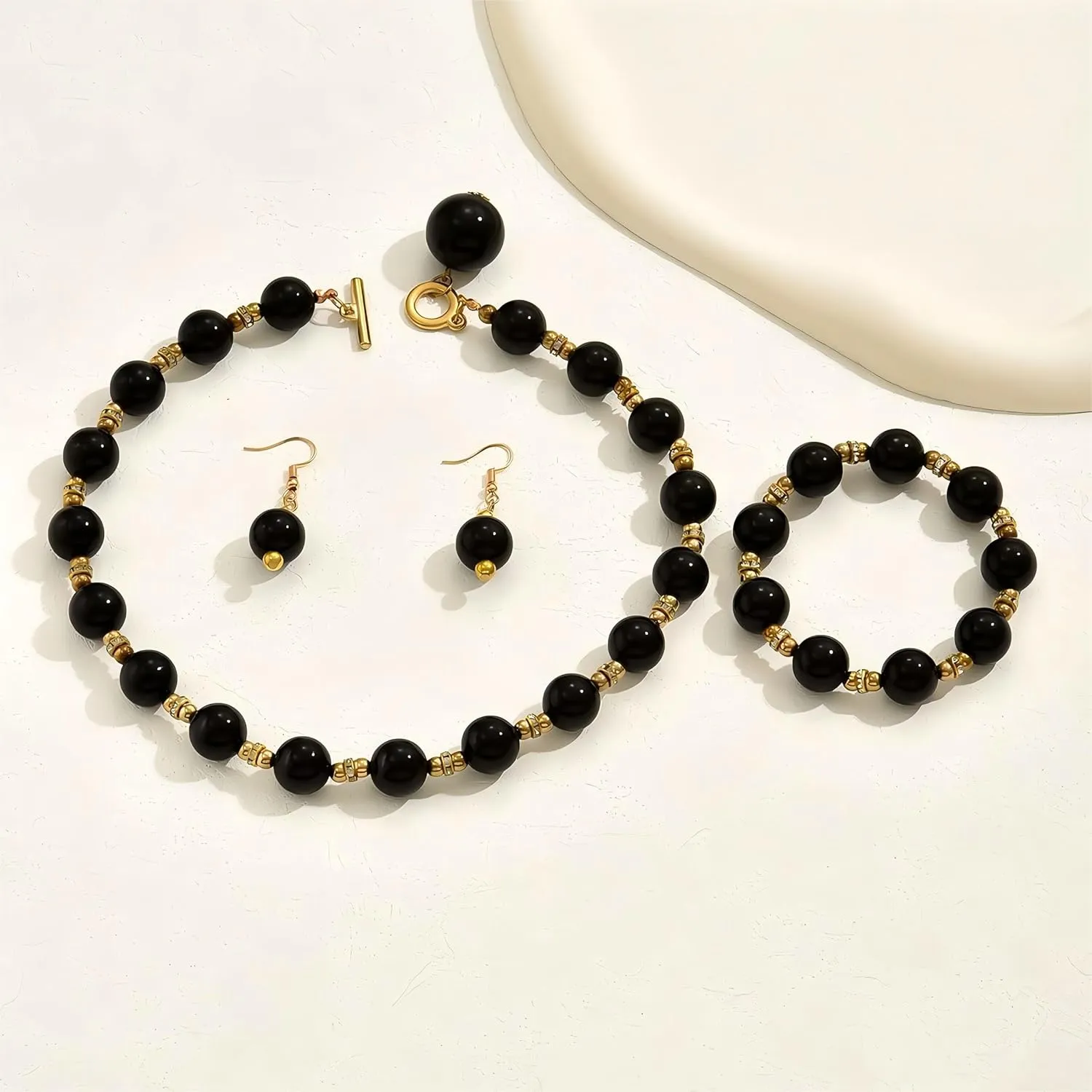 3PC 1920S Vintage Chunky Imitation Pearl Set Pearl Necklace Earrings Bracelet Set Christmas Wedding Birthday Valentine's Day Jewelry