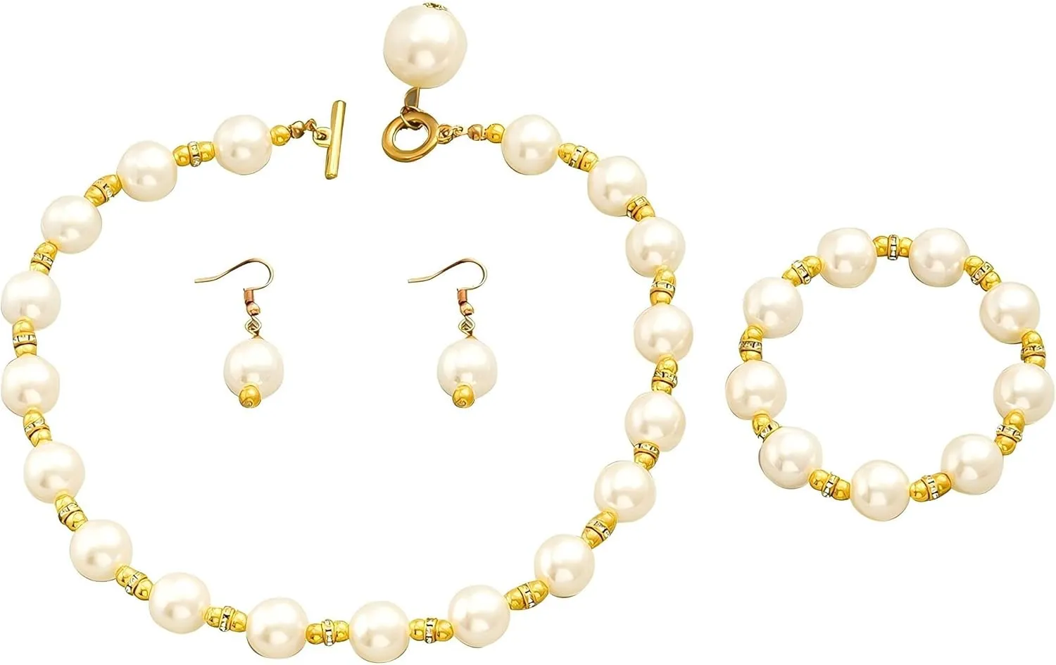 3PC 1920S Vintage Chunky Imitation Pearl Set Pearl Necklace Earrings Bracelet Set Christmas Wedding Birthday Valentine's Day Jewelry