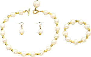 3PC 1920S Vintage Chunky Imitation Pearl Set Pearl Necklace Earrings Bracelet Set Christmas Wedding Birthday Valentine's Day Jewelry
