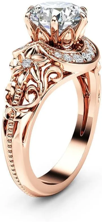 925 Silver Super Flash Hollowed Out Floral Diamond Ring Ladies Luxury Rose Gold Set Zircon Diamond Ring Found Women Jewelry Earrings