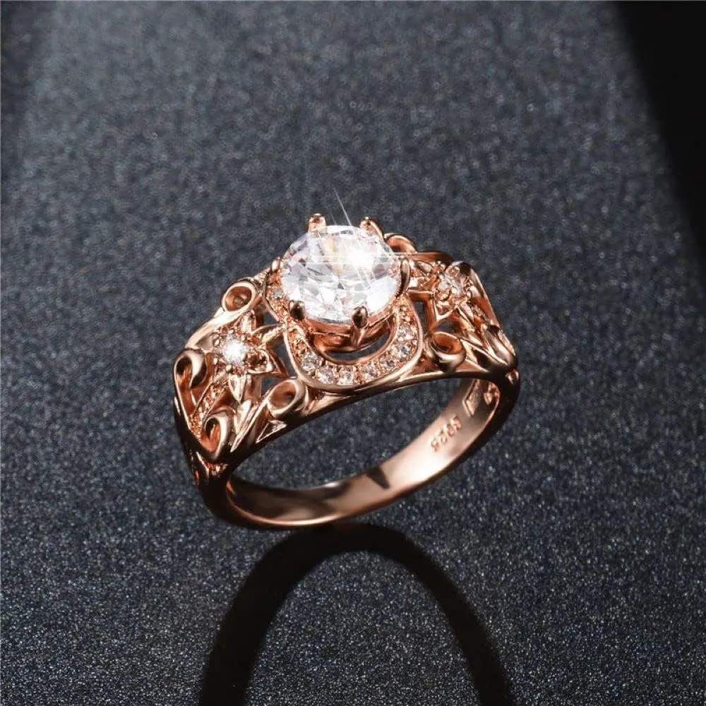 925 Silver Super Flash Hollowed Out Floral Diamond Ring Ladies Luxury Rose Gold Set Zircon Diamond Ring Found Women Jewelry Earrings