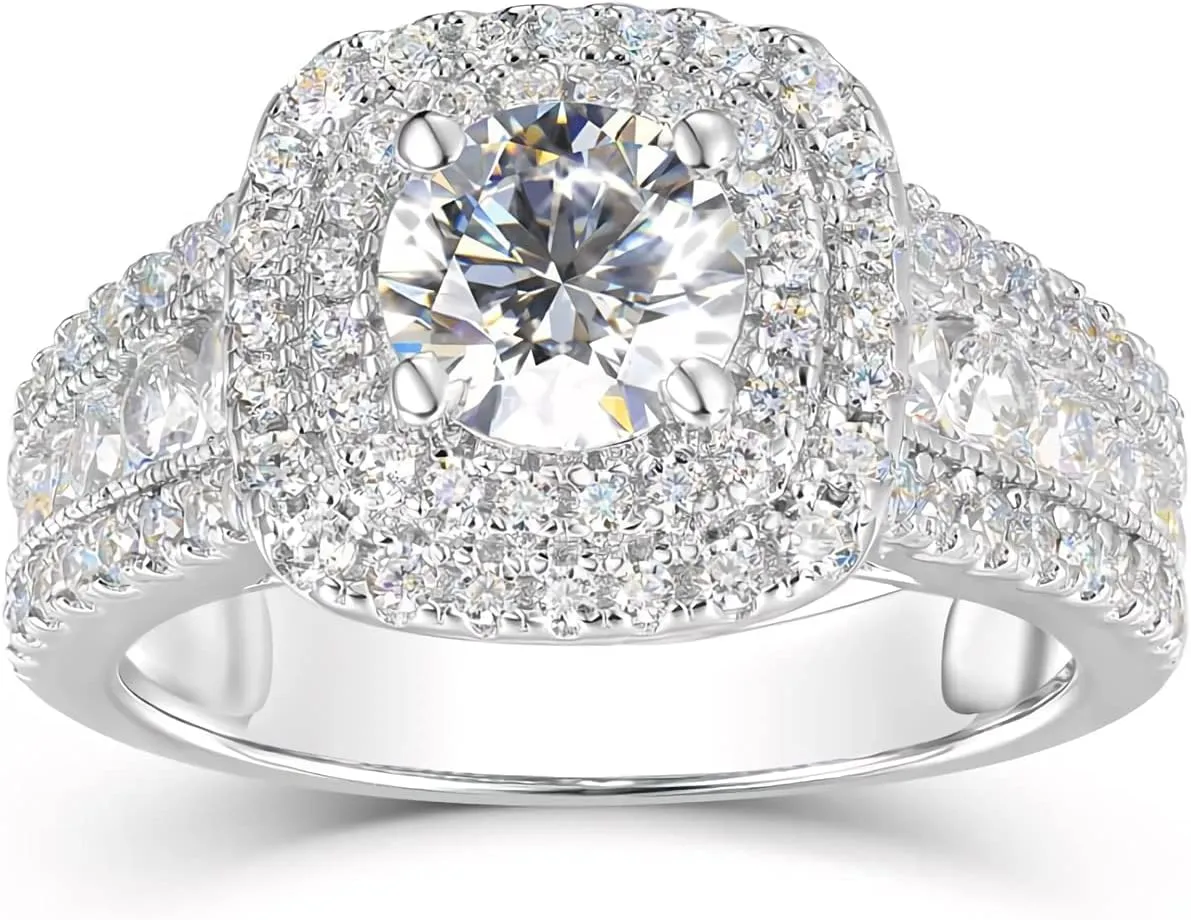 925 Sterling Silver 2CT Moissanite Engagement Rings for Women, Platinum Plated Silver Women's Engagement Ring for Wedding, Anniversary