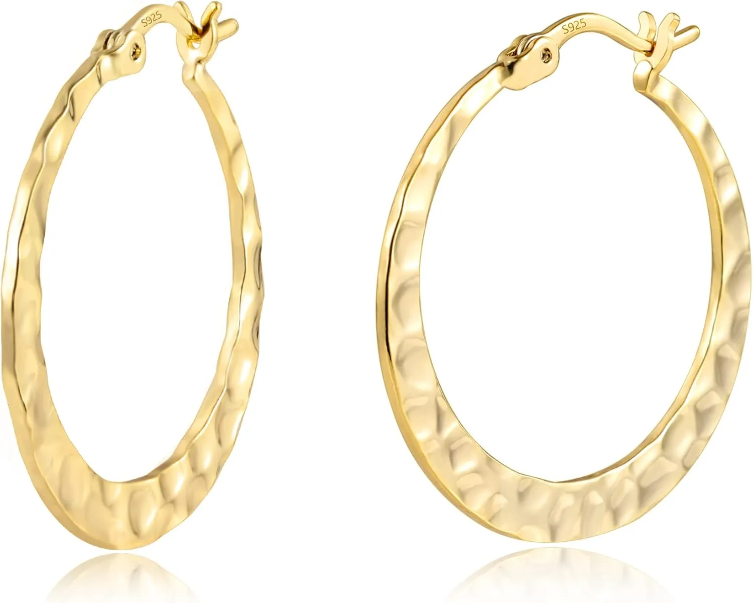 925 Sterling Silver Hammered Hoop Earrings Lightweight Large Hoops Hypoallergenic Jewelry Gift 30MM