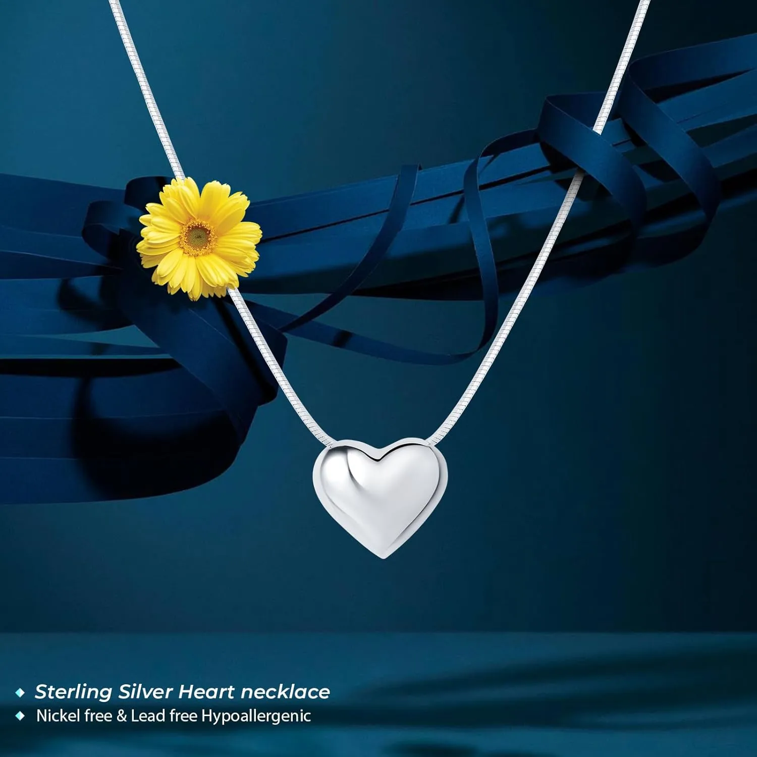925 Sterling Silver Heart Pendant Necklaces for Women, Silver Heart Necklace for Women Mom Birthday