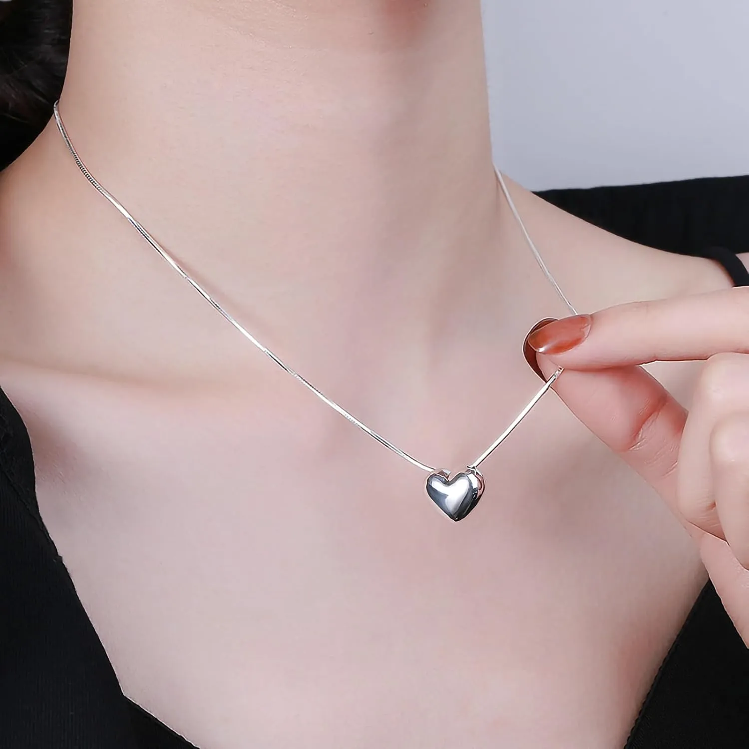 925 Sterling Silver Heart Pendant Necklaces for Women, Silver Heart Necklace for Women Mom Birthday