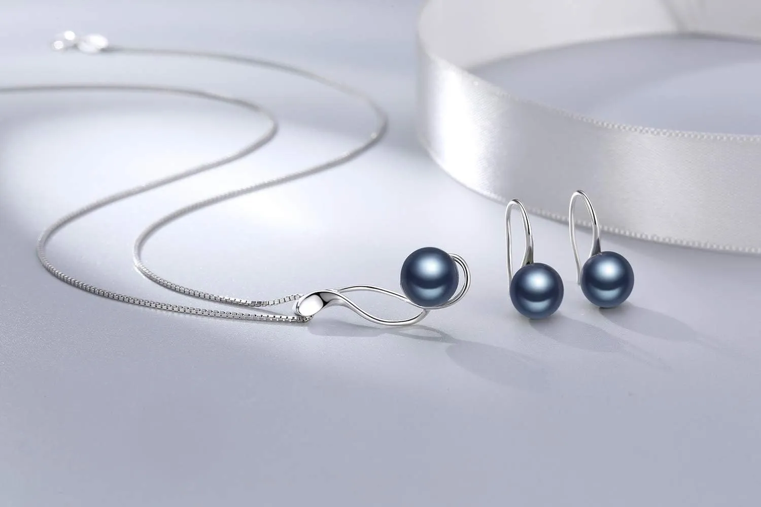 925 Sterling Silver Pearl Necklace and Earring Set, Freshwater Cultured Pearl Necklace, AAA  Quality Pearl Set, Sterling Silver Pearl Earrings Hypoallergenic Jewelry Set for Women