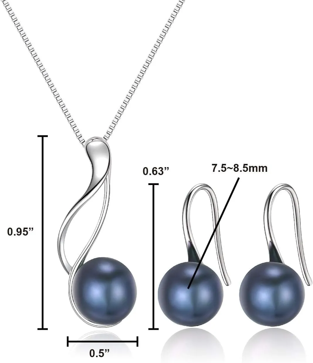 925 Sterling Silver Pearl Necklace and Earring Set, Freshwater Cultured Pearl Necklace, AAA  Quality Pearl Set, Sterling Silver Pearl Earrings Hypoallergenic Jewelry Set for Women