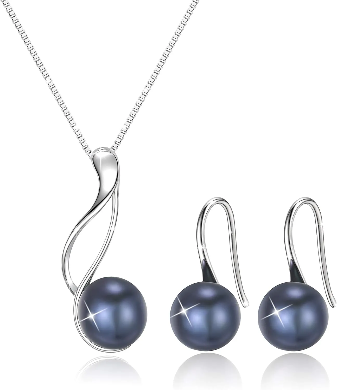 925 Sterling Silver Pearl Necklace and Earring Set, Freshwater Cultured Pearl Necklace, AAA  Quality Pearl Set, Sterling Silver Pearl Earrings Hypoallergenic Jewelry Set for Women