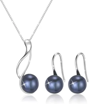 925 Sterling Silver Pearl Necklace and Earring Set, Freshwater Cultured Pearl Necklace, AAA  Quality Pearl Set, Sterling Silver Pearl Earrings Hypoallergenic Jewelry Set for Women