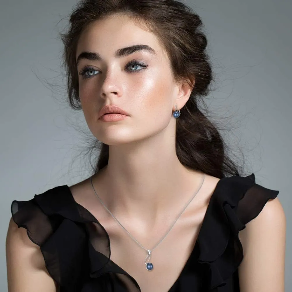 925 Sterling Silver Pearl Necklace and Earring Set, Freshwater Cultured Pearl Necklace, AAA  Quality Pearl Set, Sterling Silver Pearl Earrings Hypoallergenic Jewelry Set for Women