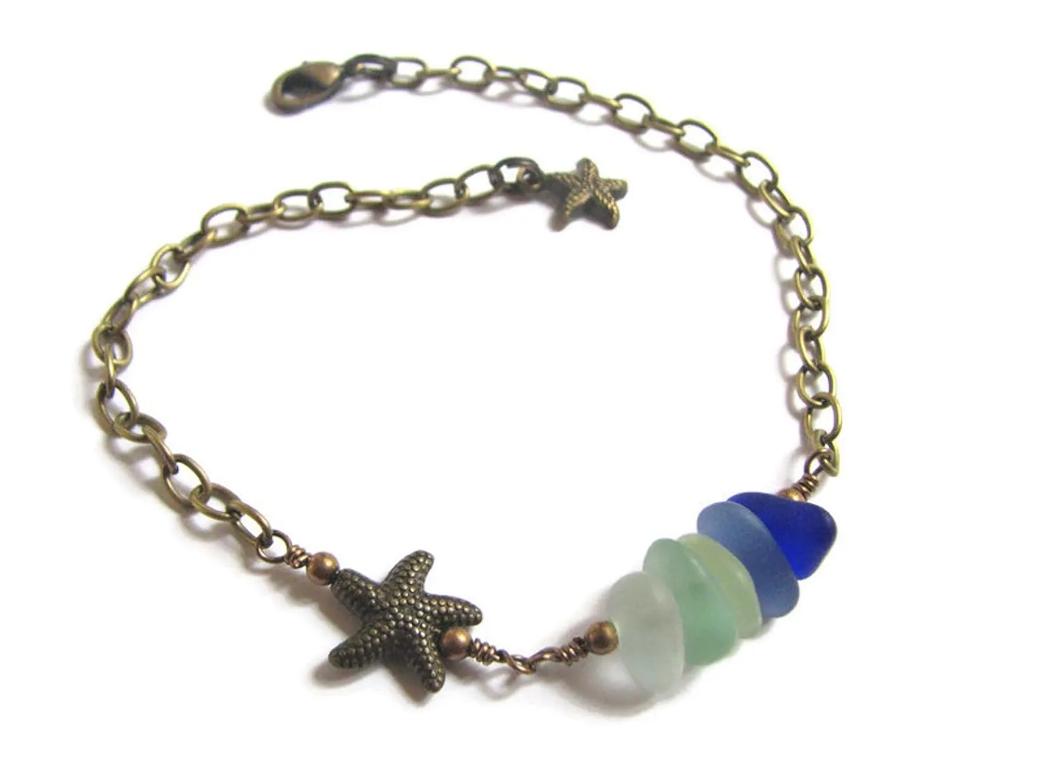 Adjustable Brass Starfish and Seaglass Anklet