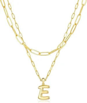 adoyi Gold Necklace for Women Layered Bubble Heart Letter Initial Necklaces for Women Trendy Jewelry 14K Gold Plated Chain Chunky Name Necklace Stack Charm A-Z Pendant Set Jewelry Gifts