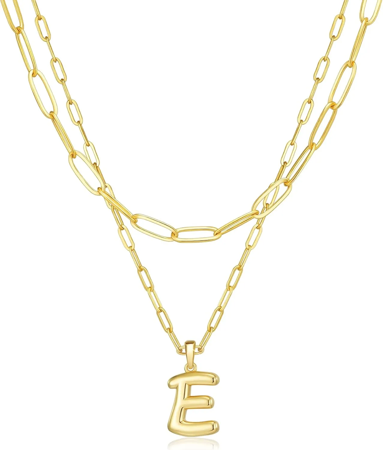 adoyi Gold Necklace for Women Layered Bubble Heart Letter Initial Necklaces for Women Trendy Jewelry 14K Gold Plated Chain Chunky Name Necklace Stack Charm A-Z Pendant Set Jewelry Gifts