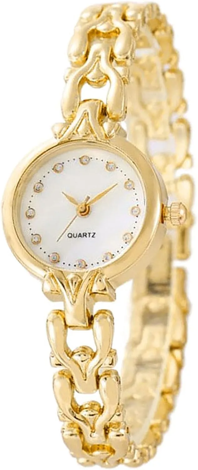ADSBIAOYE Women Gold Bracelet Wrist watchs Minimalist Diamond watchs Stainless Steel Quartz Waterproof watchs (01 Gold)