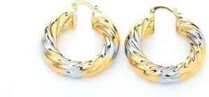 African 24K Gold Platinum Plated Two Tone Round Twisted Hoop Earring Jewelry Women Thick Size Earrings (G28)