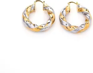 African 24K Gold Platinum Plated Two Tone Round Twisted Hoop Earring Jewelry Women Thick Size Earrings (G30)