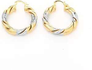 African 24K Gold Platinum Plated Two Tone Round Twisted Hoop Earring Jewelry Women Thick Size Earrings (G33)