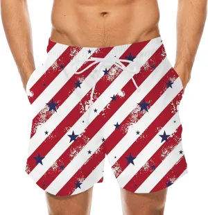 aihihe USA Flag Print Board Shorts for Men 4th of July Summer Beach Shorts Drawstring Loose Fit Lightweight Vacation Shorts