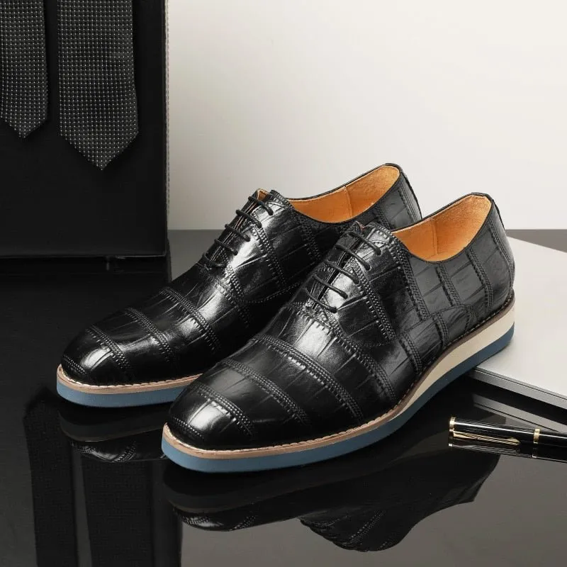 Mens Luxury Alligator Leather Platform Brogue Dress Shoes by AlliLux