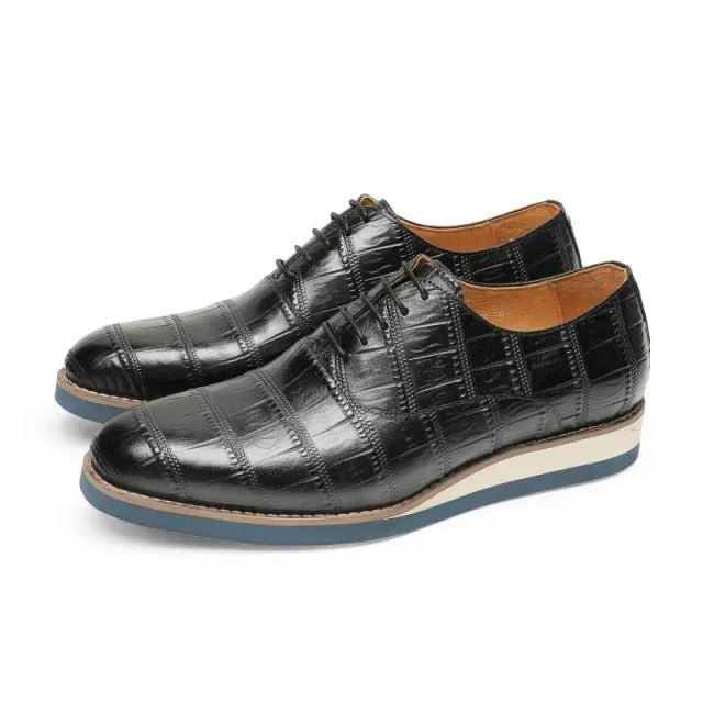 Mens Luxury Alligator Leather Platform Brogue Dress Shoes by AlliLux