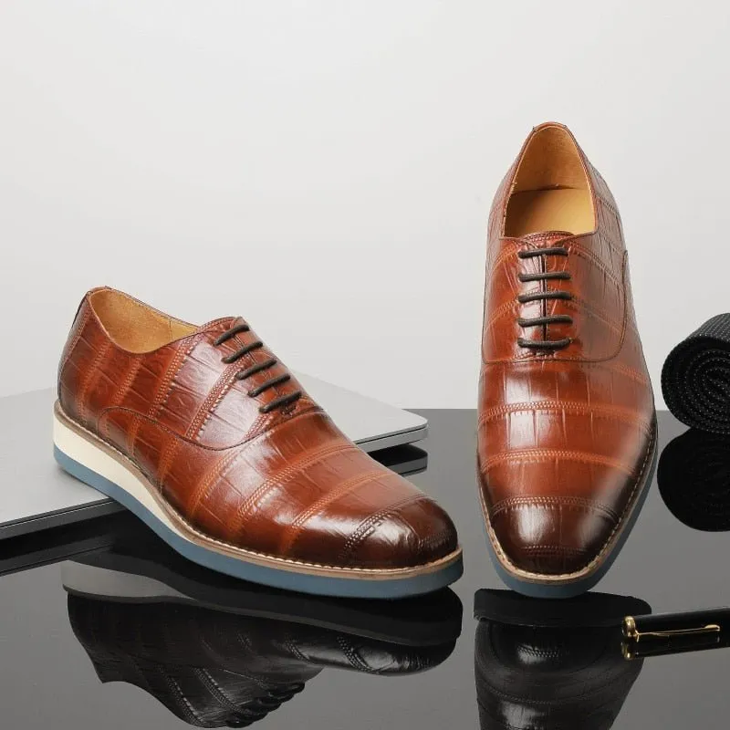 Mens Luxury Alligator Leather Platform Brogue Dress Shoes by AlliLux
