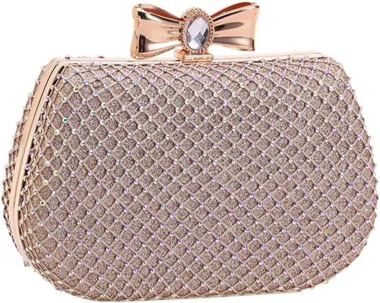 Alloy Studded mesh Diamond Evening Party Bag Clutch Women's Bag Bow Women's Bag(E)