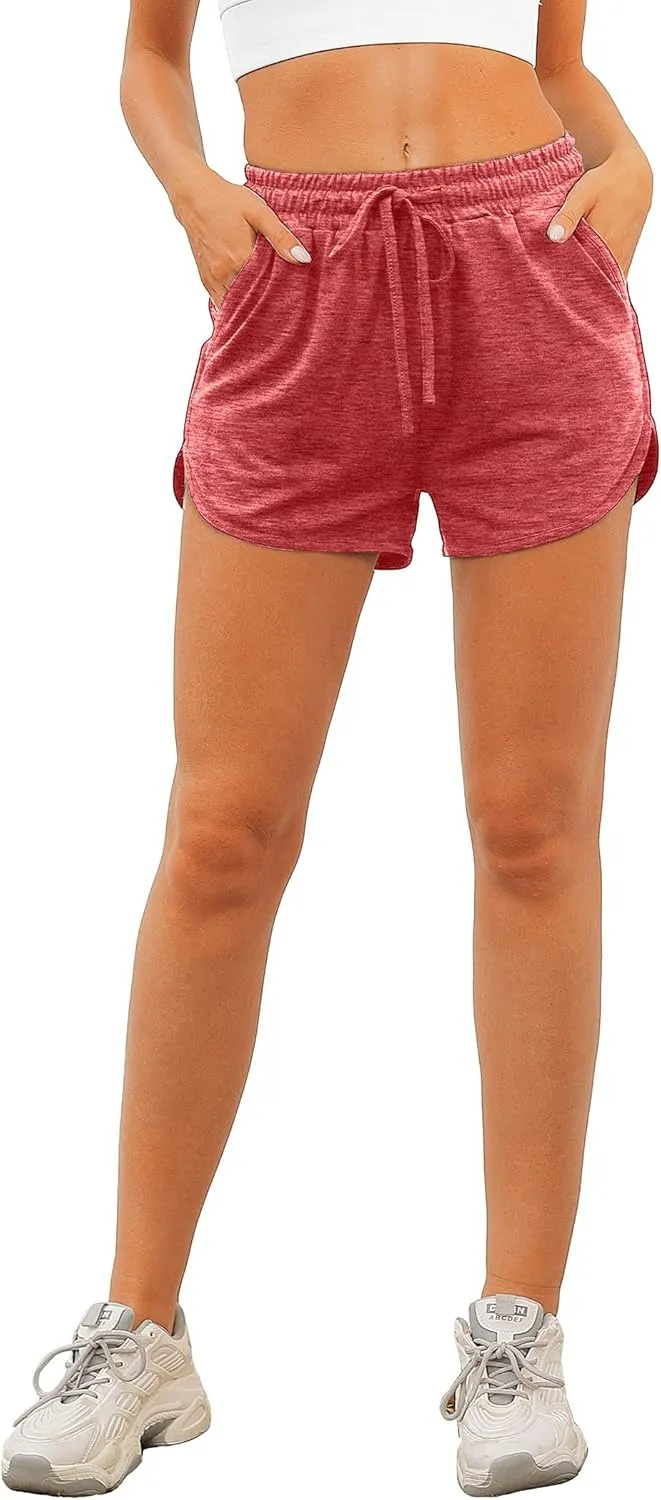 Aloodor Womens Athletic Shorts Running Dolphin Shorts with Pockets and Drawstring