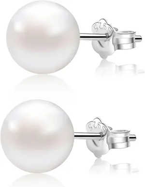 ALYC Pearl Earrings Freshwater Pearl White Button Stud Earrings with 925 Sterling Silver for Women