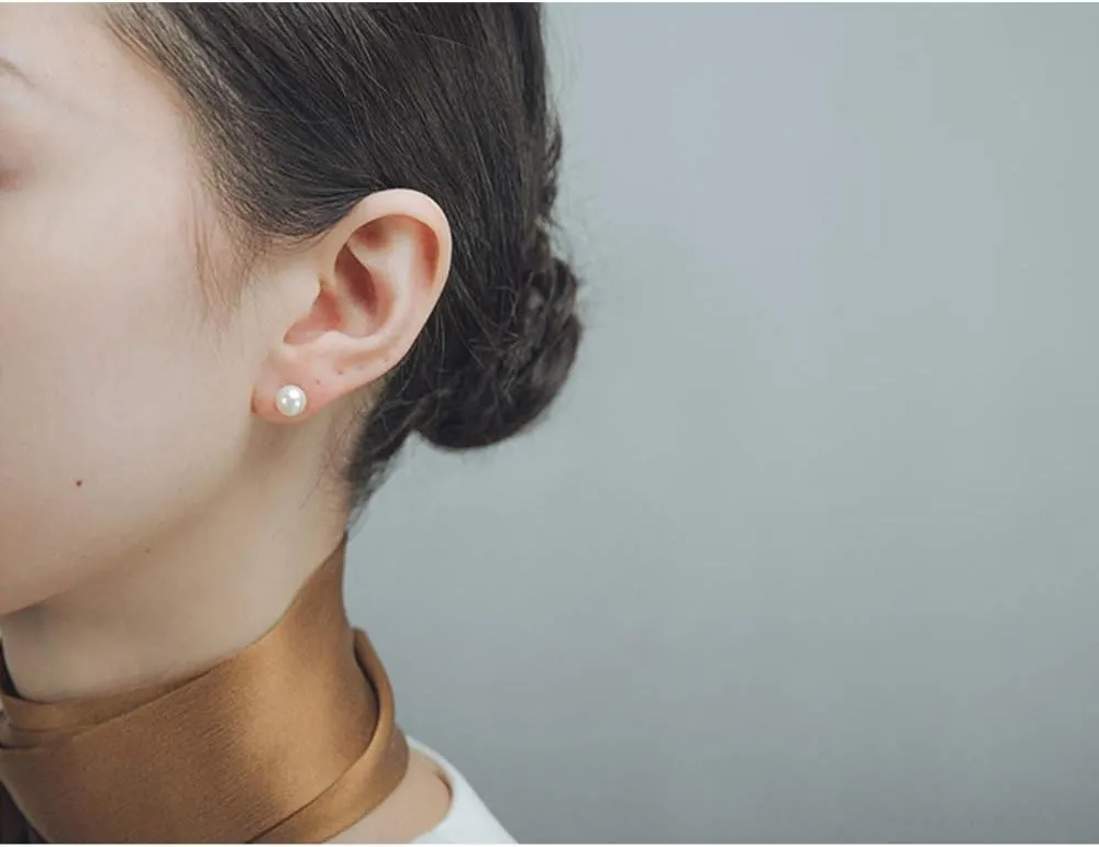 ALYC Pearl Earrings Freshwater Pearl White Button Stud Earrings with 925 Sterling Silver for Women