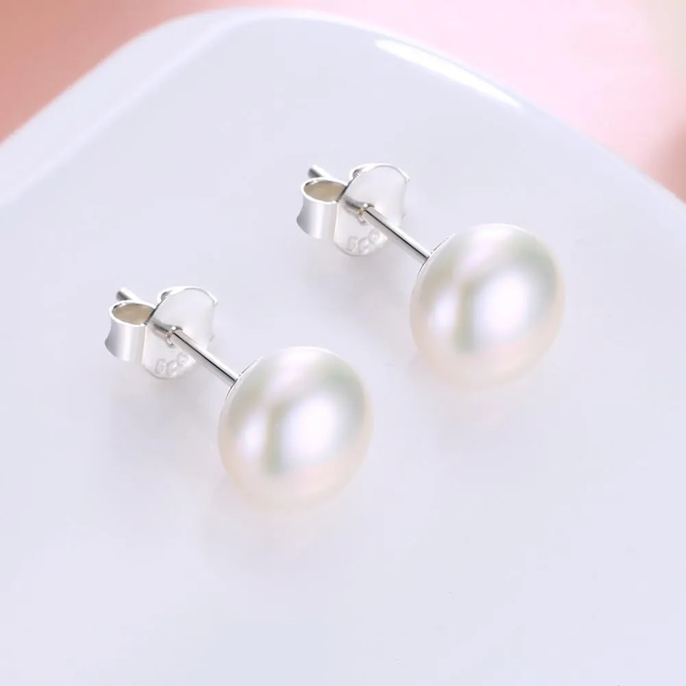 ALYC Pearl Earrings Freshwater Pearl White Button Stud Earrings with 925 Sterling Silver for Women
