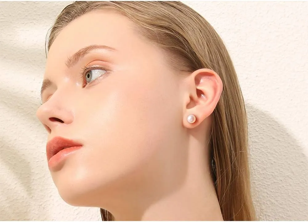 ALYC Pearl Earrings Freshwater Pearl White Button Stud Earrings with 925 Sterling Silver for Women